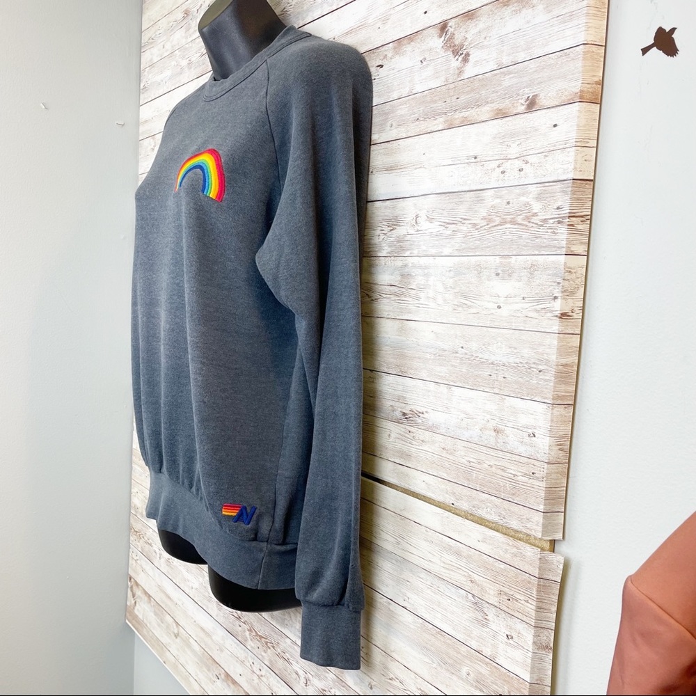 AVIATOR NATION Rainbow Embroidered Charcoal Gray Pullover Sweatshirt - Picture 5 of 10